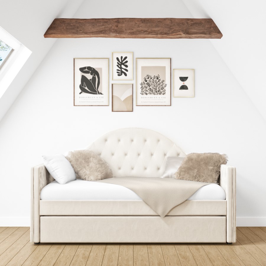 Single Day Bed Sofa with Trundle in Cream Velvet - Dakota