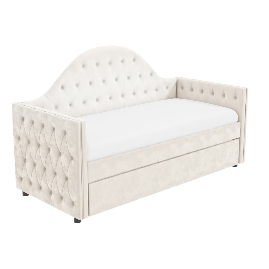 Single Day Bed Sofa with Trundle in Cream Velvet - Dakota