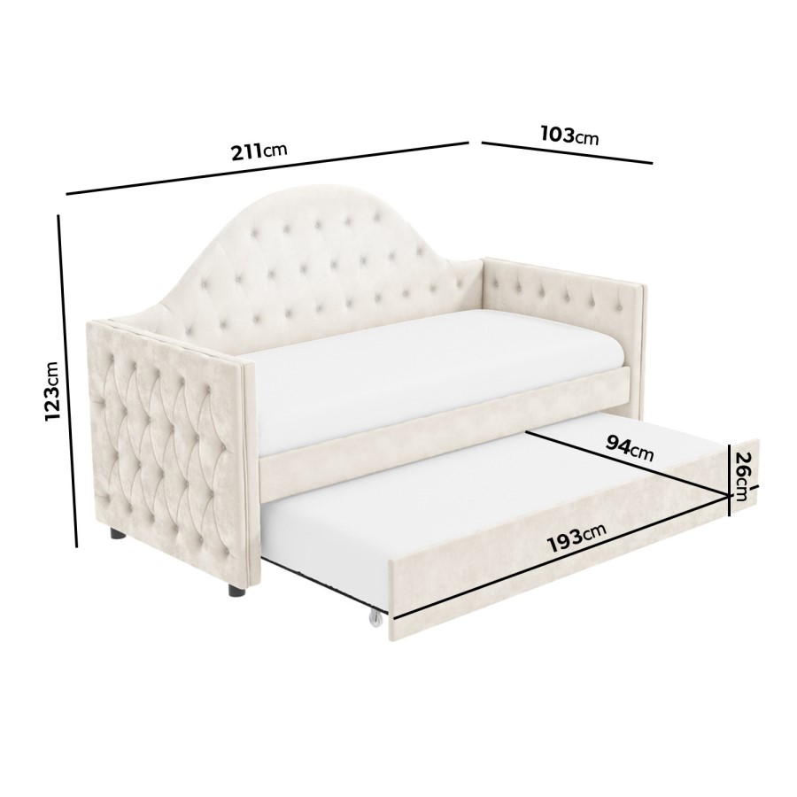 GRADE A1 - Cream Velvet Day Bed - Trundle Bed Included - Dakota