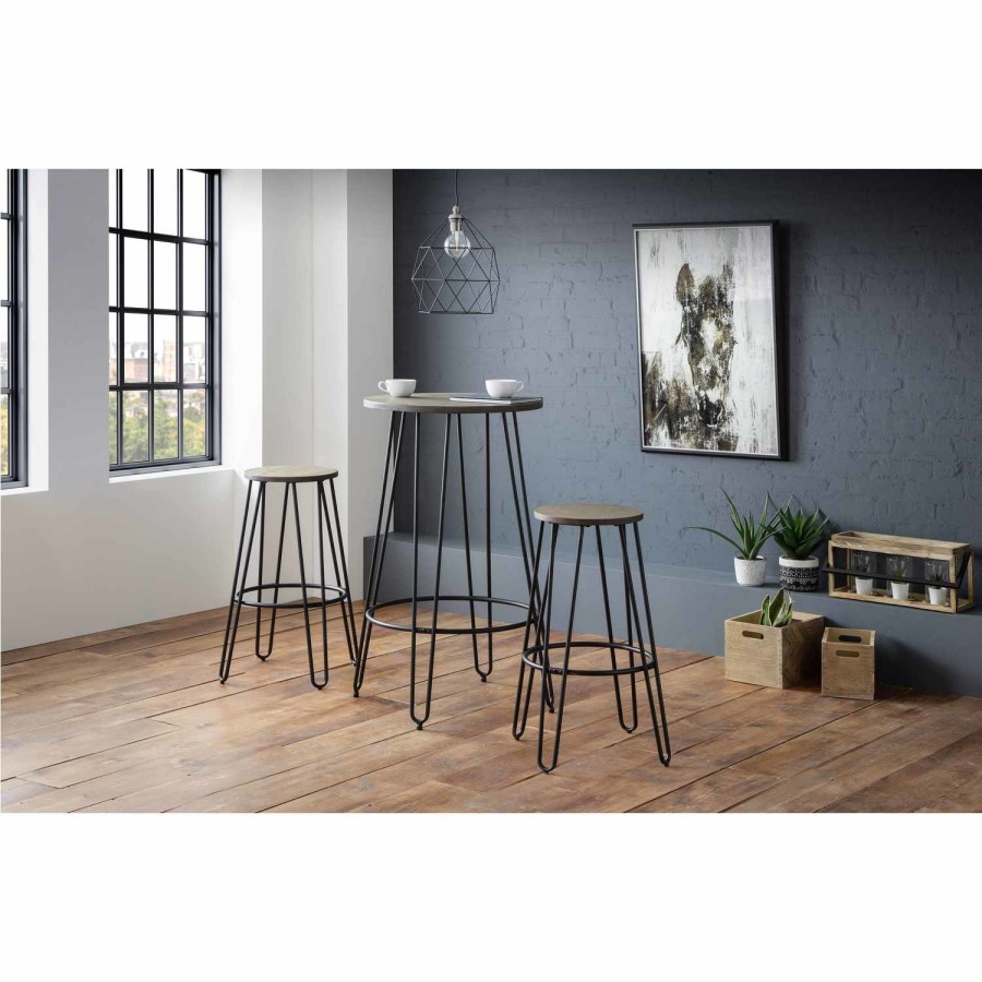 Solid Elm Round Bar Table with 2 Matching Stools - Julian Bowen