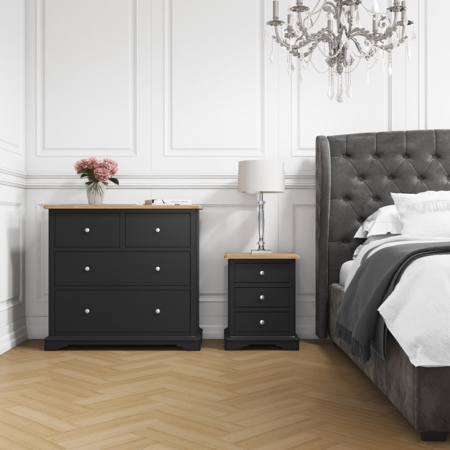 GRADE A1 - Darley Two Tone Bedside Table in Solid Oak and Anthracite
