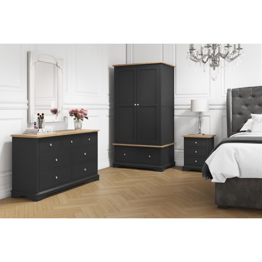 GRADE A1 - Darley Two Tone Bedside Table in Solid Oak and Anthracite