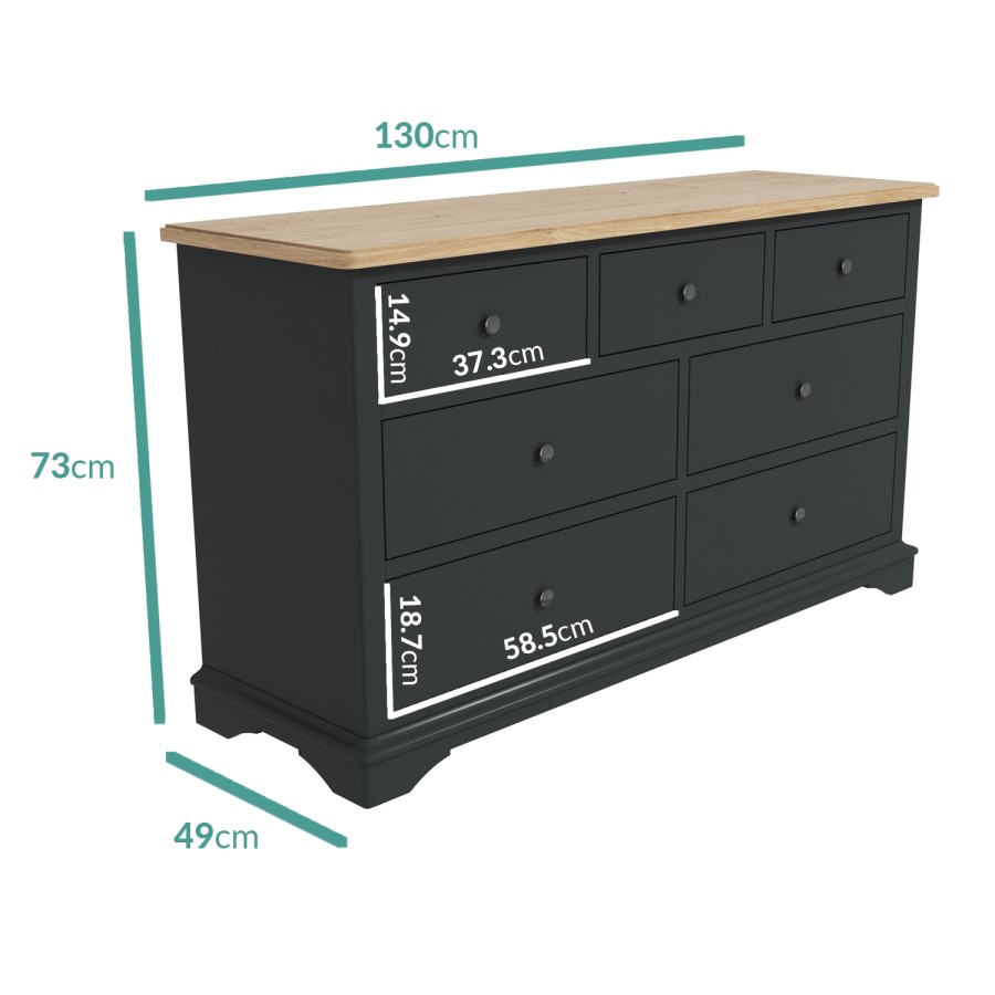 Darley 4+3 Wide Chest of Drawers in Solid Oak and Anthracite
