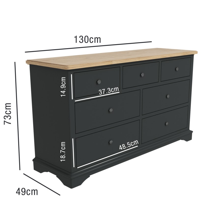 GRADE A1 - Darley 4+3 Wide Chest of Drawers in Solid Oak and Anthracite