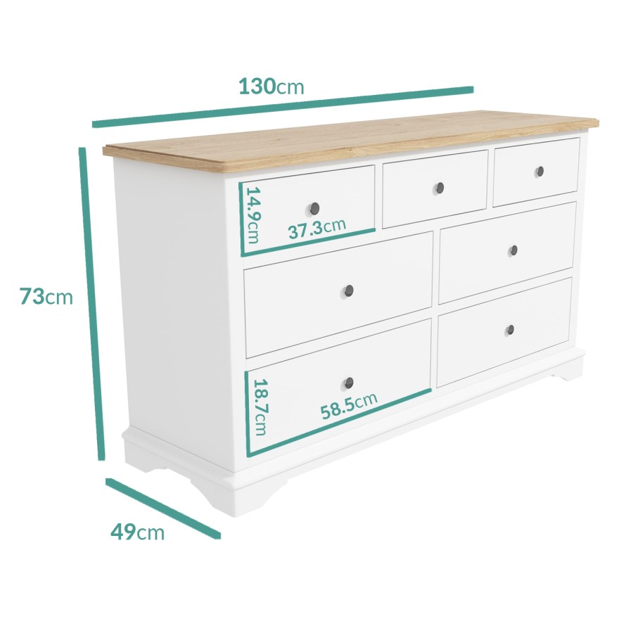 Darley 4+3 Wide Chest of Drawers in Oak and White