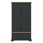 Darley Dark Grey Double Wardrobe in Solid Oak with Drawer