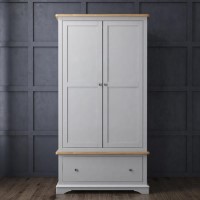 Grey Solid Oak 2 Door Double Wardrobe with Drawer - Darley Grey Solid Oak 2 Door Double Wardrobe with Drawer - Darley
