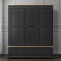 Darley Dark Grey Triple Wardrobe in Solid Oak with Drawers