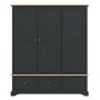 Darley Dark Grey Triple Wardrobe in Solid Oak with Drawers