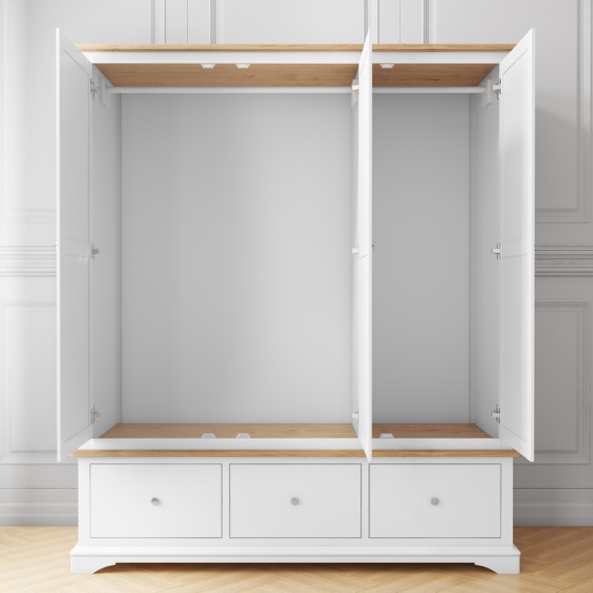 Darley White Triple Wardrobe in Solid Oak with Drawers