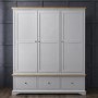 Grey Solid Oak 3 Door Triple Wardrobe with Drawers - Darley