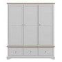 Grey Solid Oak 3 Door Triple Wardrobe with Drawers - Darley