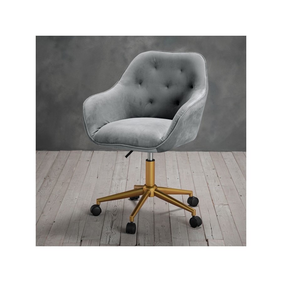 Grey Velvet Office Chair with Gold Base - Darwin - LPD