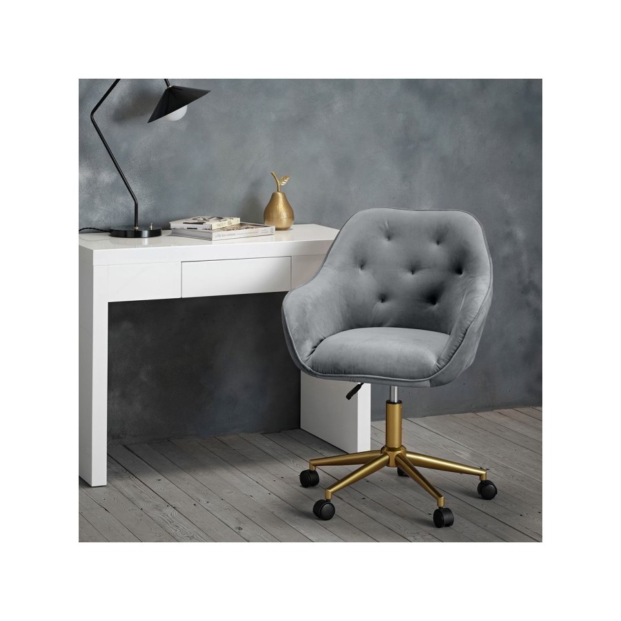 Grey Velvet Office Chair with Gold Base - Darwin - LPD
