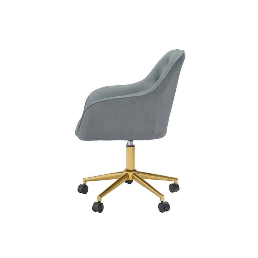 Grey Velvet Office Chair with Gold Base - Darwin - LPD