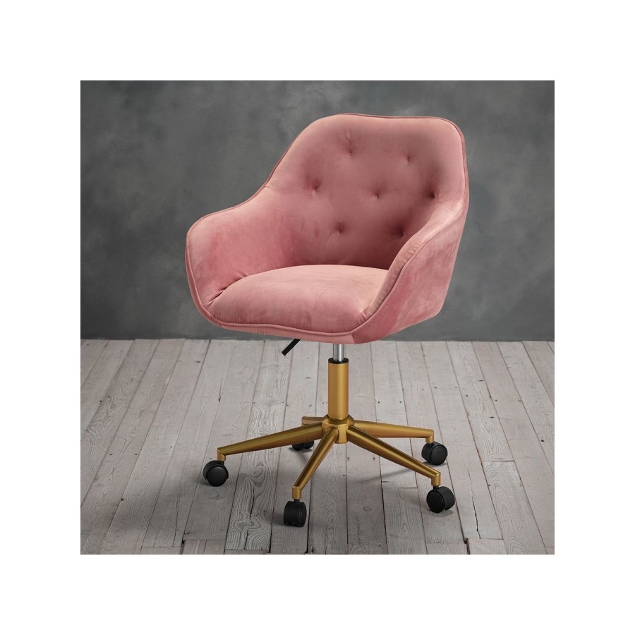 Pink Velvet Chesterfield Tub Swivel Office Chair - Darwin - LPD