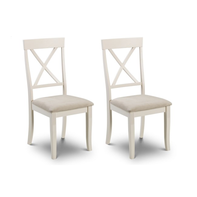 GRADE A1 - Davenport Ivory Pair of Wooden Dining Chairs with Fabric Seats - Julian Bowen Range