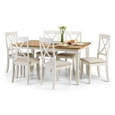 Photo of Oak and ivory dining table with 6 matching dining chairs - davenport