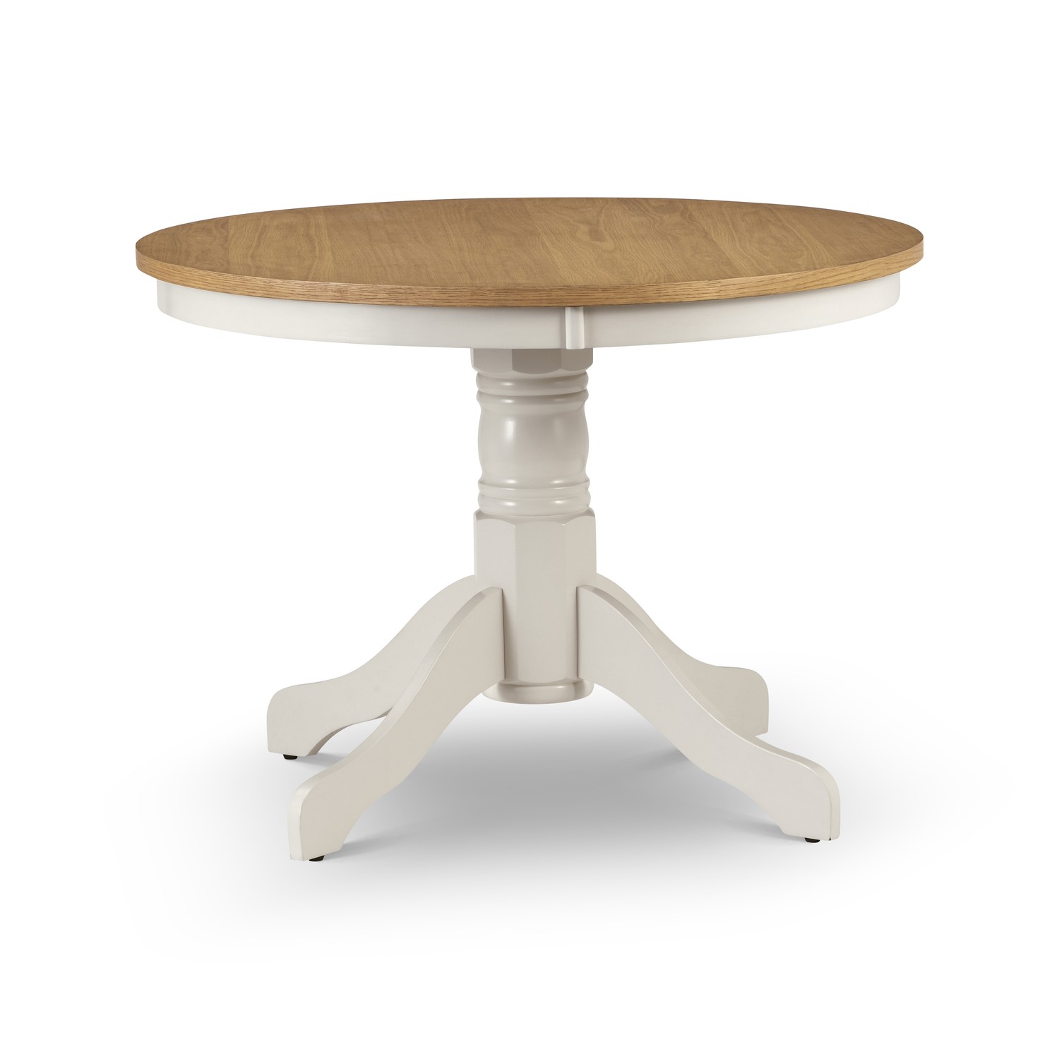 Photo of Round oak top dining table with ivory base - davenport