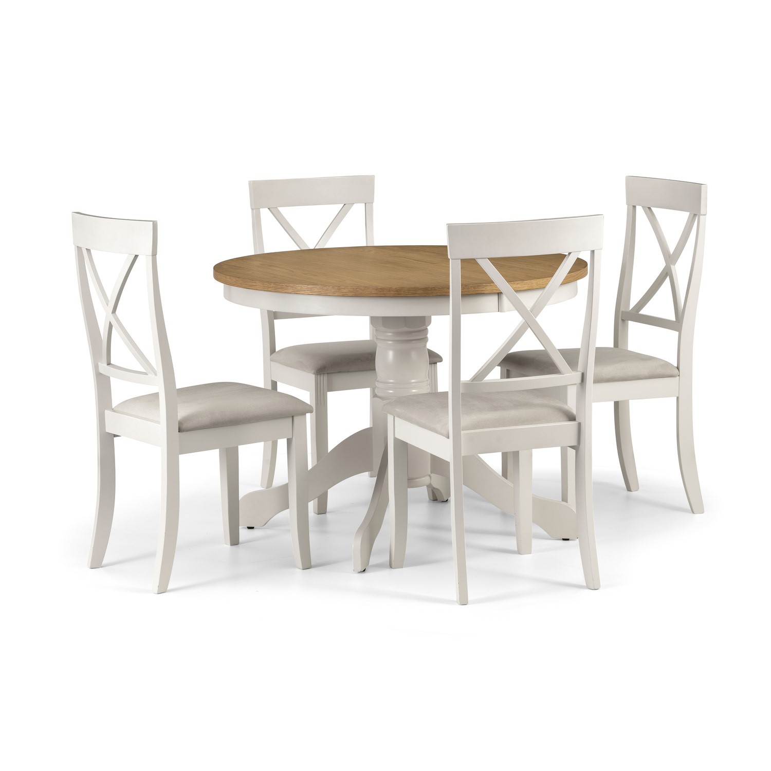 Read more about Round oak top dining table with ivory base davenport