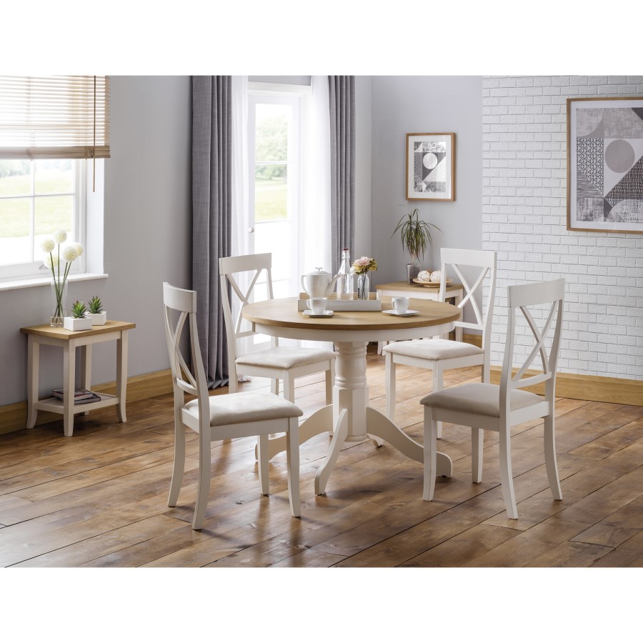 Round Oak Top Dining Table with Ivory Base - Davenport