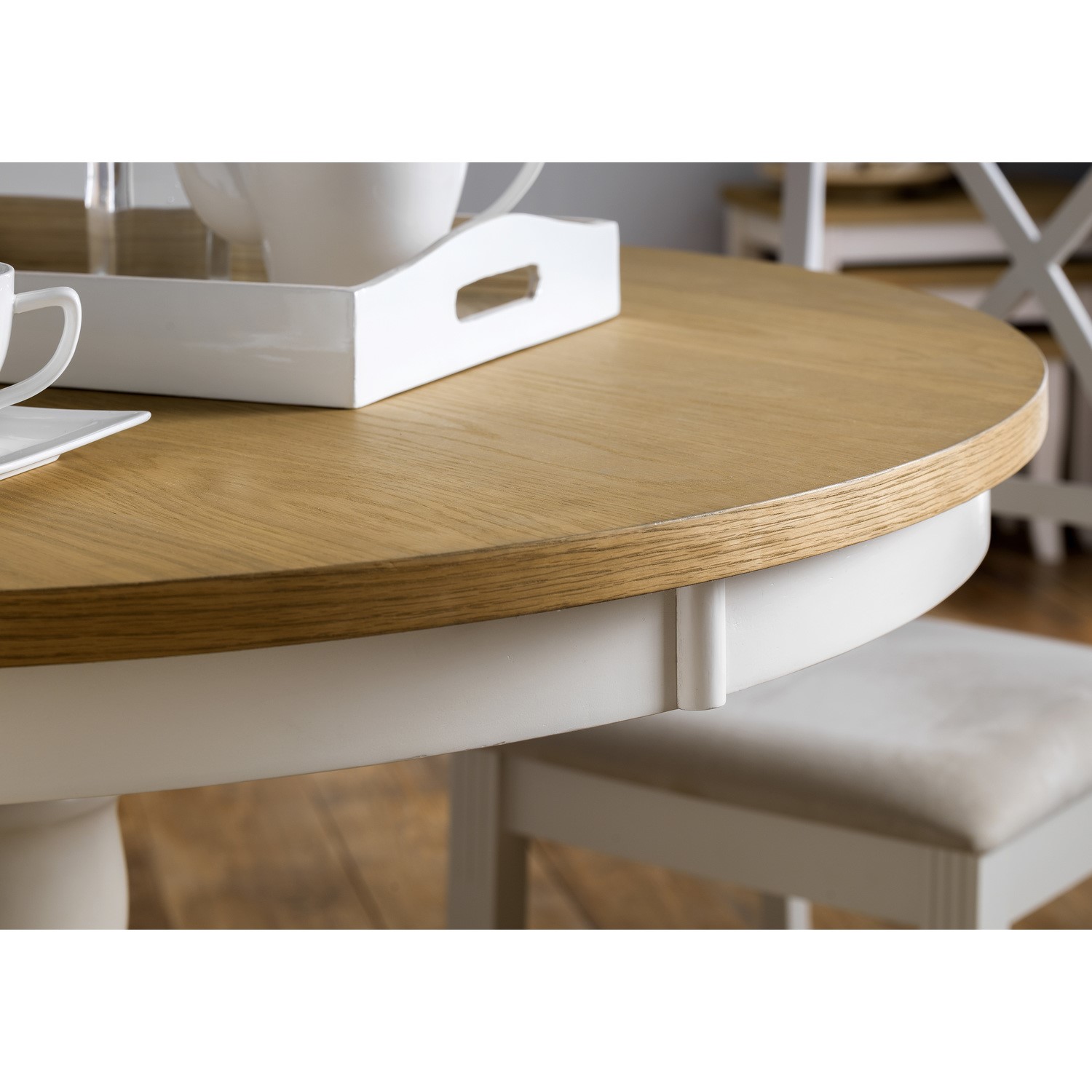 GRADE A1 - Round Oak Top Dining Table with Ivory Base - Davenport ...