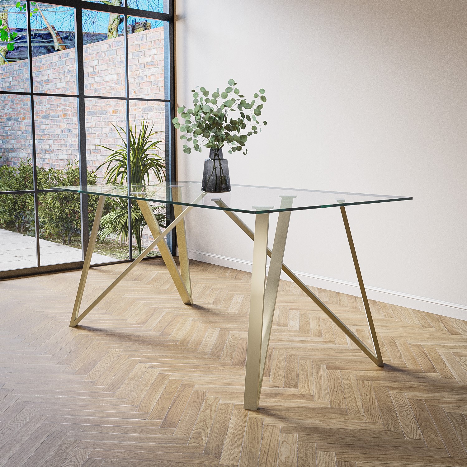 GRADE A1 - Glass Top Dining Table with Brass Legs - Seats 6 - Dax ...