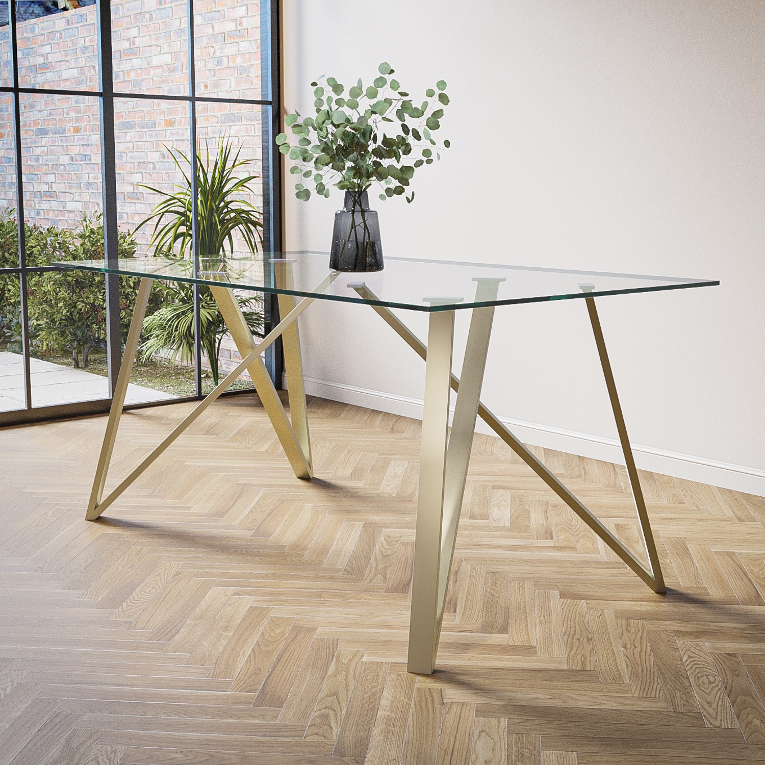 Photo of Glass top dining table with gold legs - seats 6 - dax