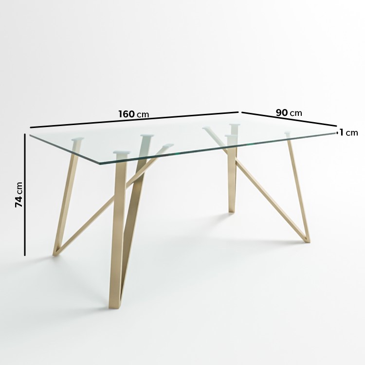 Glass Top Dining Table with Gold Legs - Seats 6 - Dax