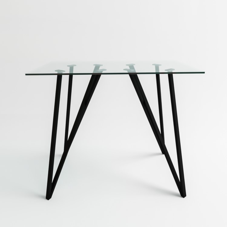 Small Glass Breakfast Bar Table with Black Metal Legs - Seats 2 - Dax