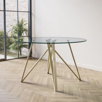 Round Glass Dining Table with Gold Legs - Seats 4 - Dax