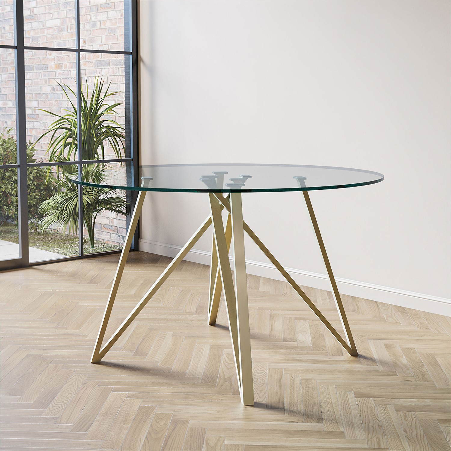 Photo of Round glass dining table with gold legs - seats 4 - dax