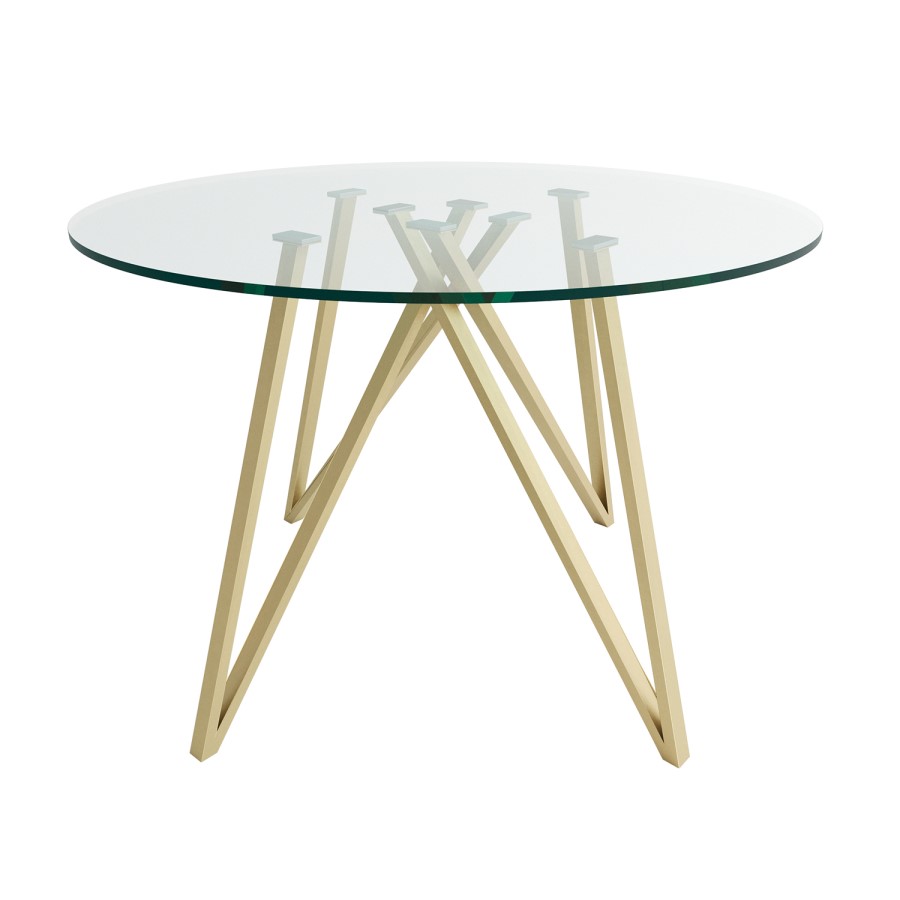 Round Glass Dining Table with Gold Legs - Seats 4 - Dax