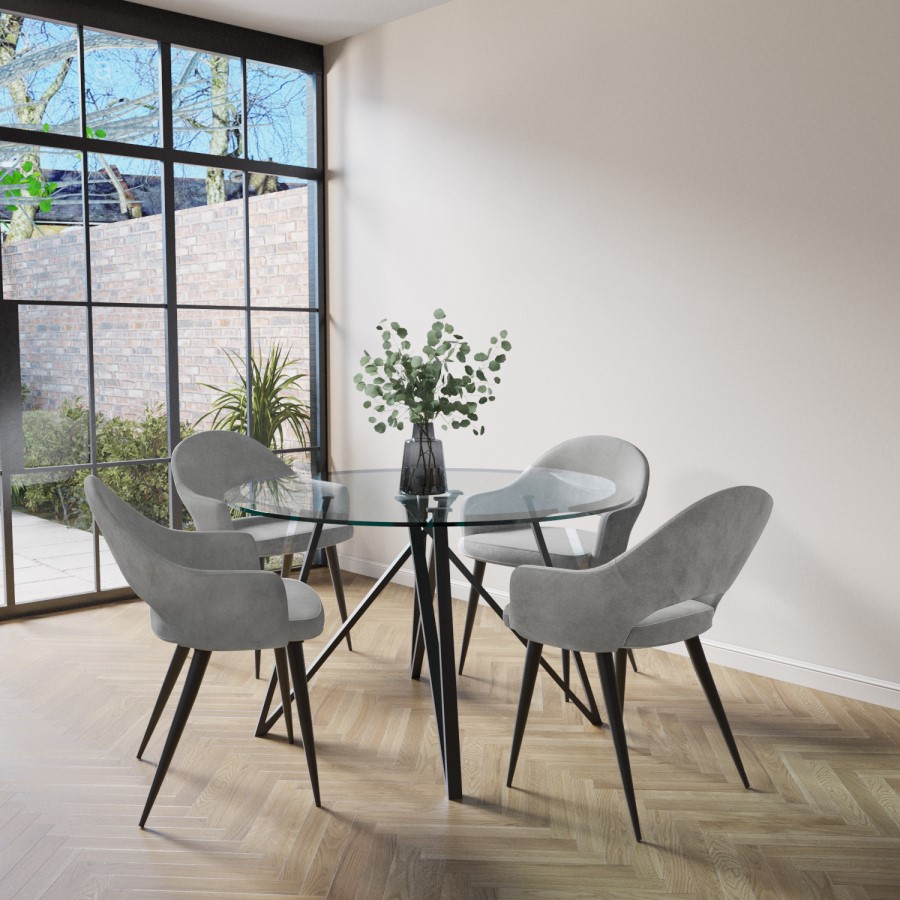 Round Glass Dining Table with Black Legs - Seats 4 - Dax