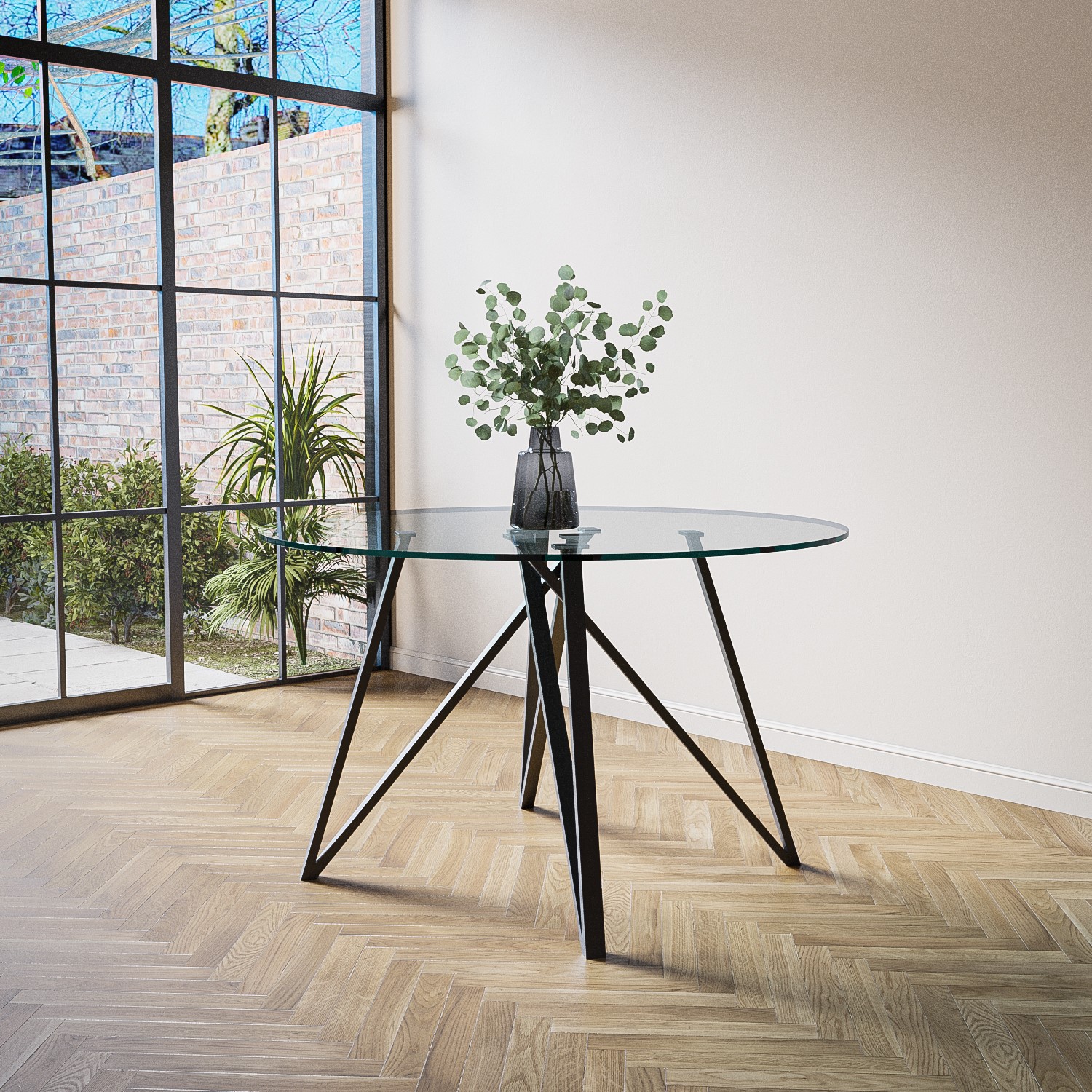 GRADE A1 - Round Glass Dining Table with Black Legs - Seats 4 - Dax ...