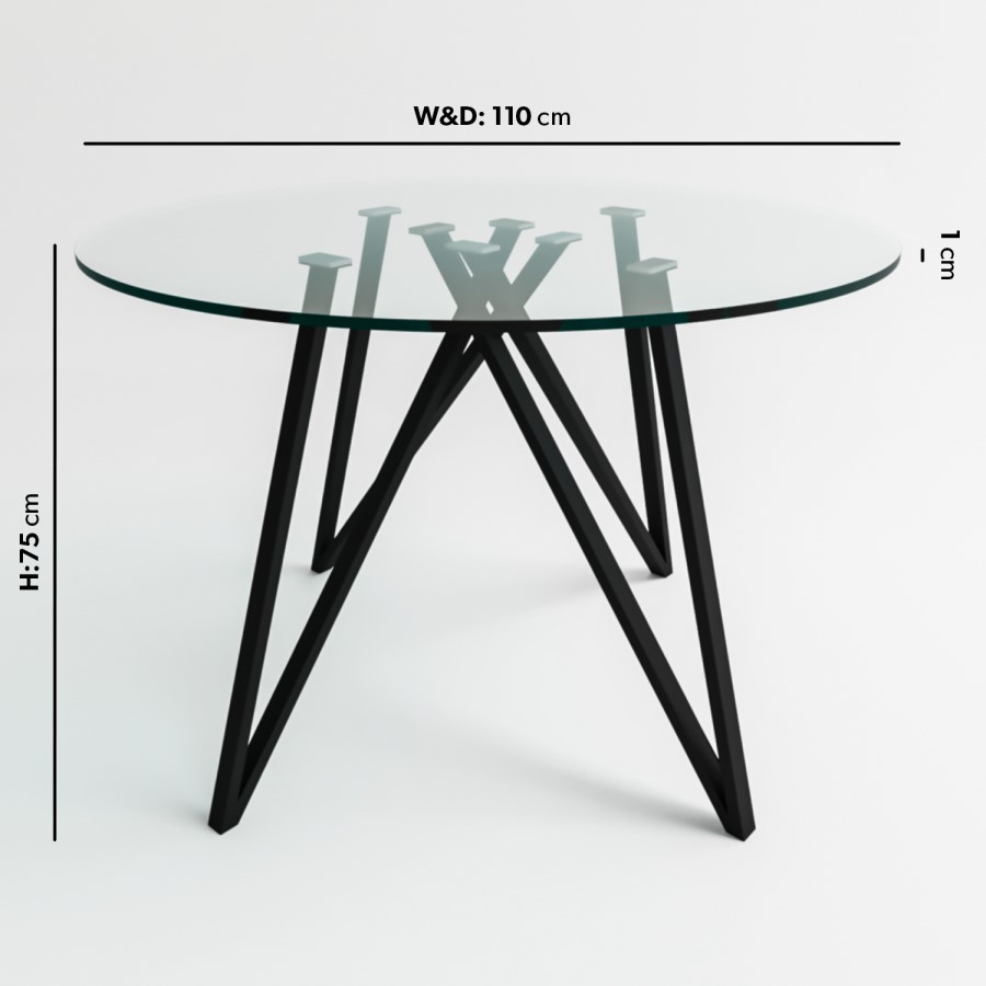 GRADE A2 - Round Glass Dining Table with Black Legs - Seats 4 - Dax