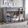 Grey Velvet Bunk Bed with Light Wood Ladder - Daytona