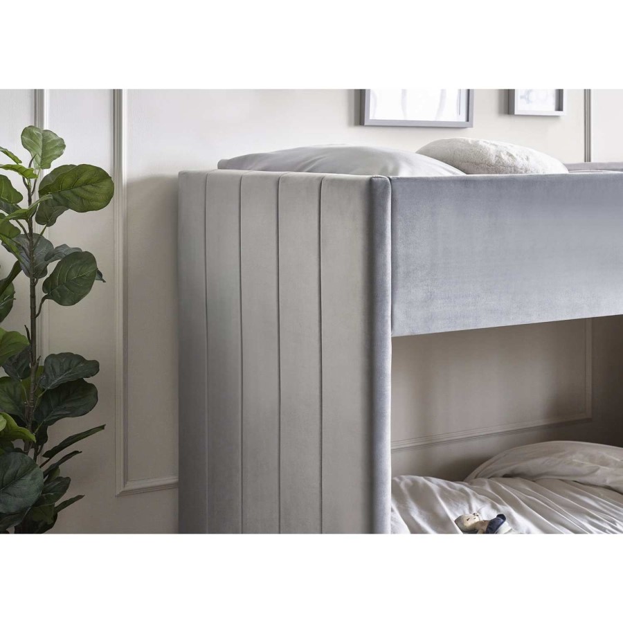 Grey Velvet Bunk Bed with Light Wood Ladder - Daytona