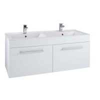 White Wall Hung Bathroom Double Vanity Unit & Basin - W1250mm