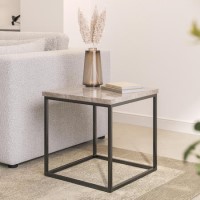 Square Beige Travertine Effect Side Table  - Demi