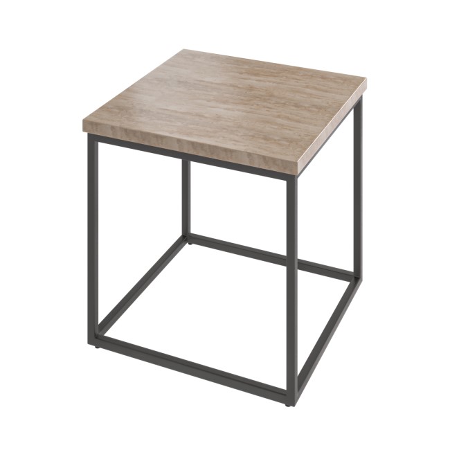 Square Beige Travertine Effect Side Table  - Demi