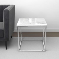 GRADE A2 - Square White Marble Effect Side Table with Chrome Legs - Demi