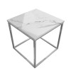 GRADE A1 - Square White Marble Effect Side Table with Chrome Legs - Kemi