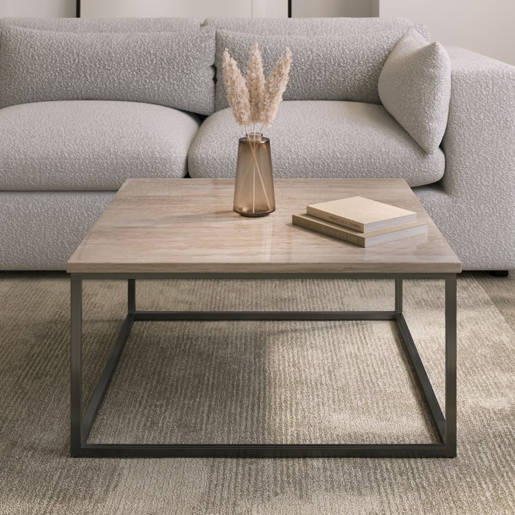 ALMOST PERFECT - Square Beige Travertine Effect Coffee Table - Demi