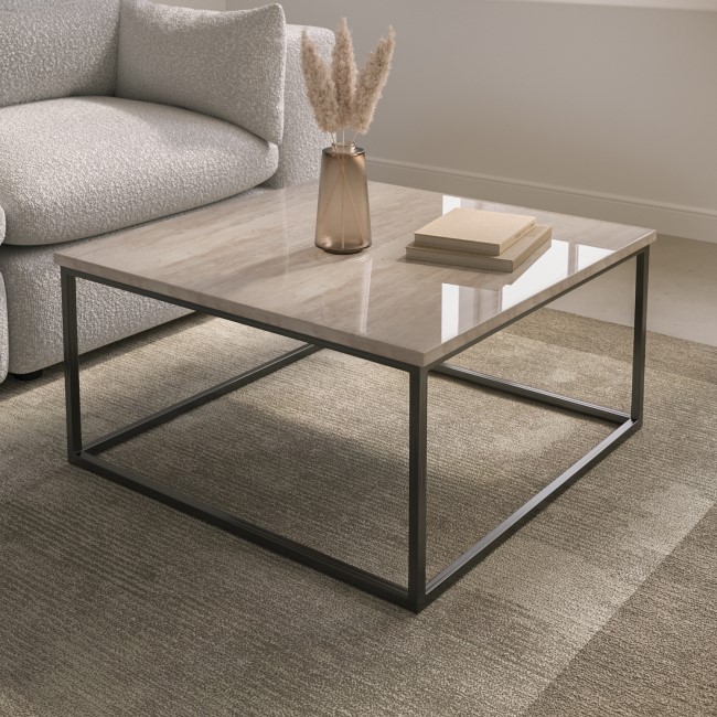 ONLY OPENED - Square Beige Travertine Effect Coffee Table - Demi