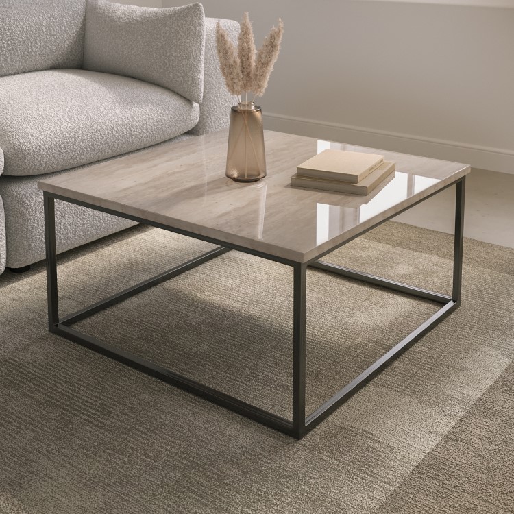 ALMOST PERFECT - Square Beige Travertine Effect Coffee Table - Demi