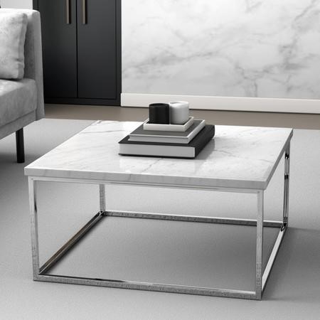Square White Marble Effect Coffee Table with Chrome Legs ...