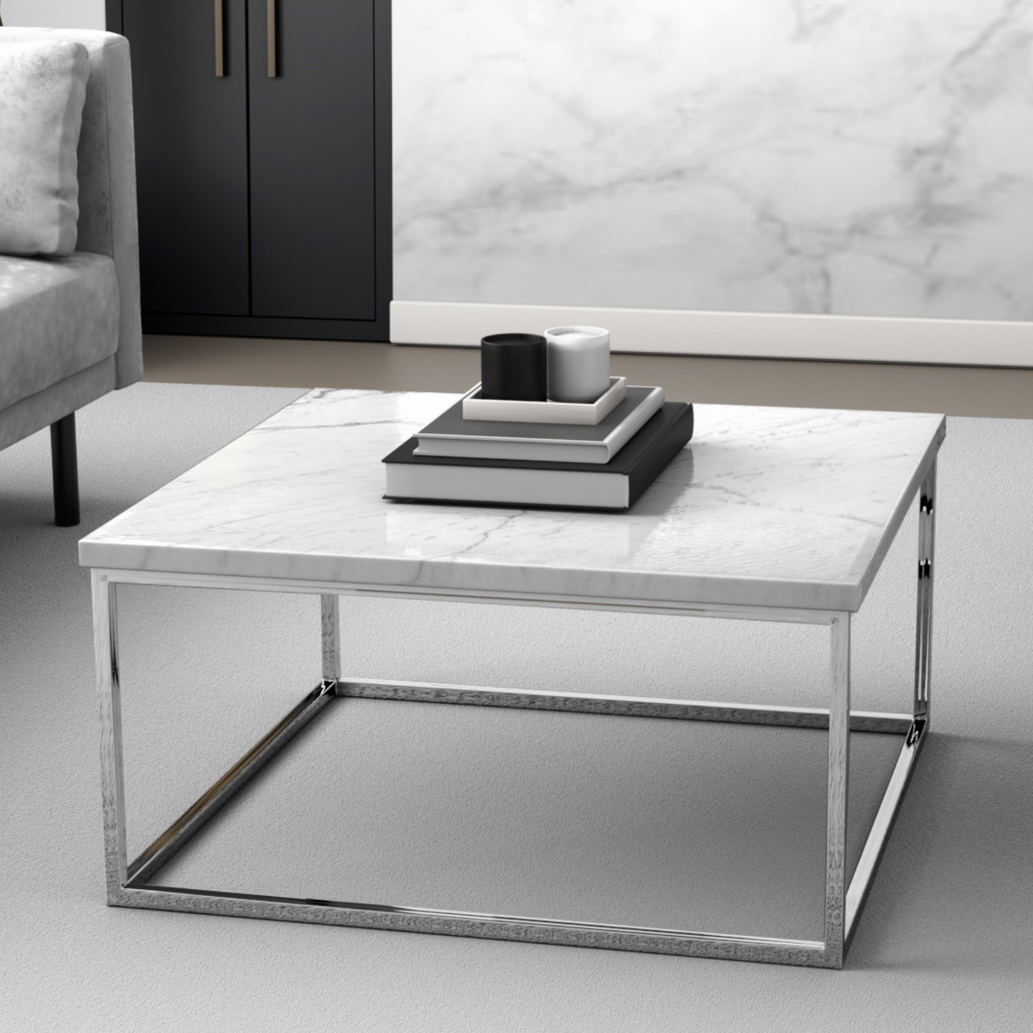 Photo of Small square white marble coffee table - demi