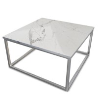 ONLY OPENED - Square White Marble Effect Coffee Table with Chrome Legs - Demi