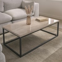 GRADE A2 - Rectangular Beige Travertine Effect Coffee Table - Demi